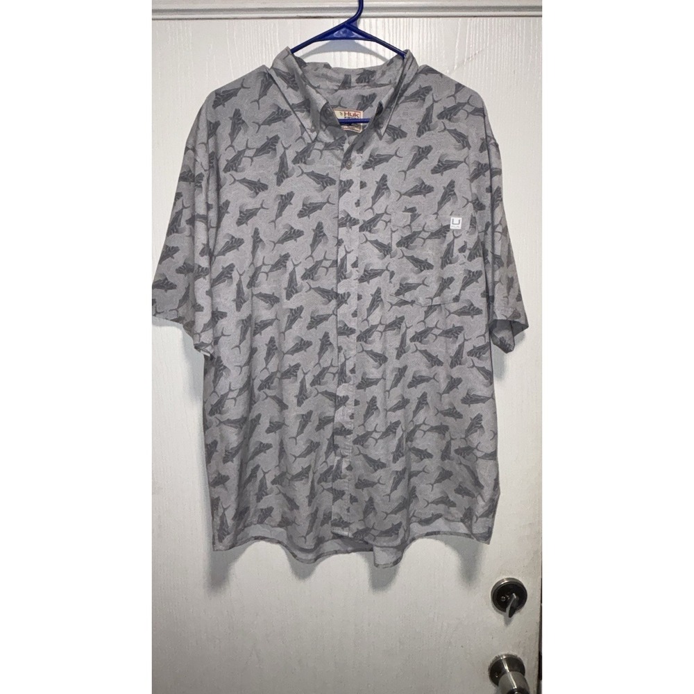 HUK 'Kona Button-Down' Mens Short Sleeve Shirt Performance Fishing Casual XL
